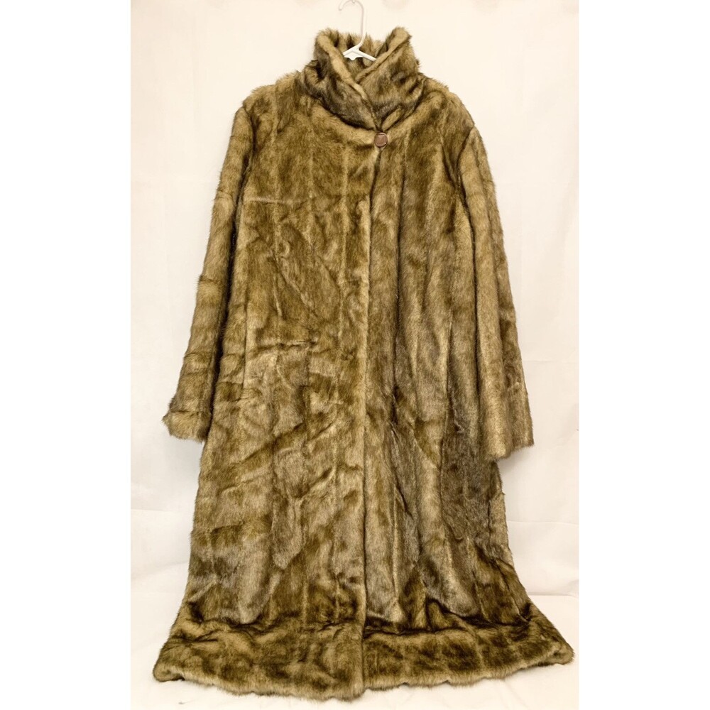 Woman's Pamela McCoy Mink Coat Plus Size 1x Long Length Faux Fur Beige Stunning